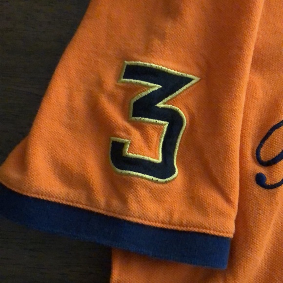 RALPH LAUREN Polo Boys Size 14-16 SHORT SLEEVE Orange Blue LARGE Pony Logo SHIRT - Picture 3 of 5